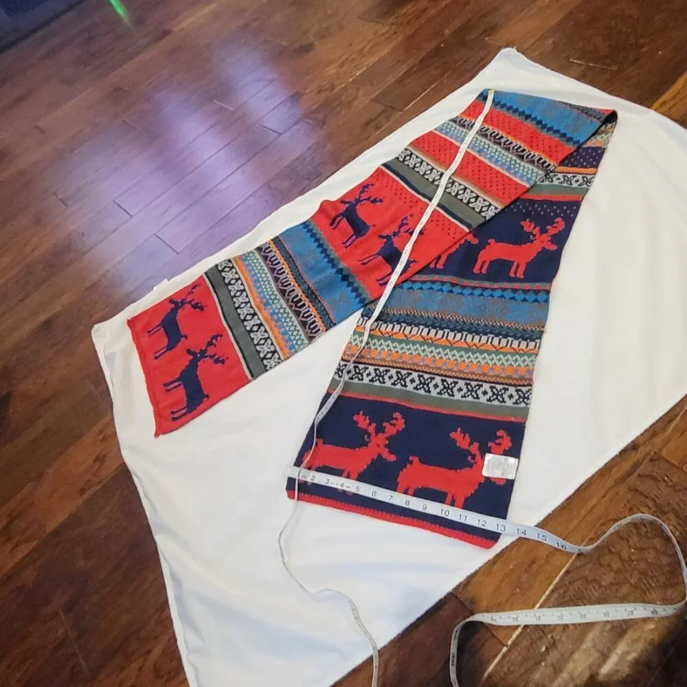 Reversible Reindeer Fair Isle Knit Winter Oversized Knit Scarf